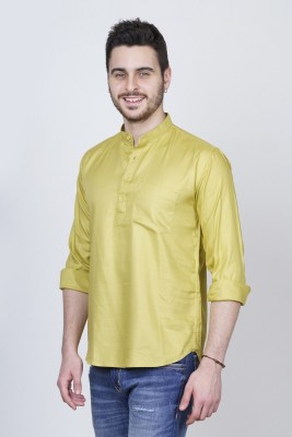 white apple jns Men Solid Casual Yellow Shirt