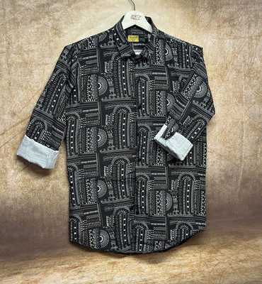 HASINI Fashion Men Printed Casual Black Shirt