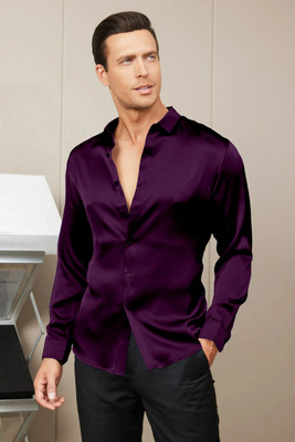STOVESSY Men Solid Casual Purple Shirt