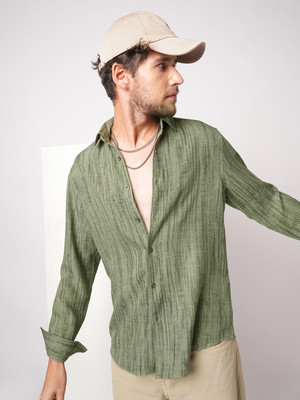 VASTRADO Men Self Design Casual Dark Green Shirt