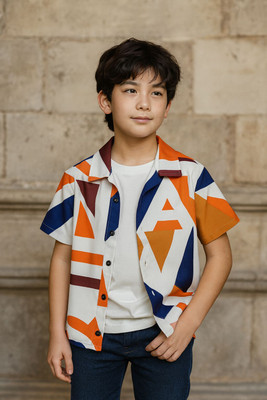 RFCREATION Boys Checkered Casual Orange Shirt