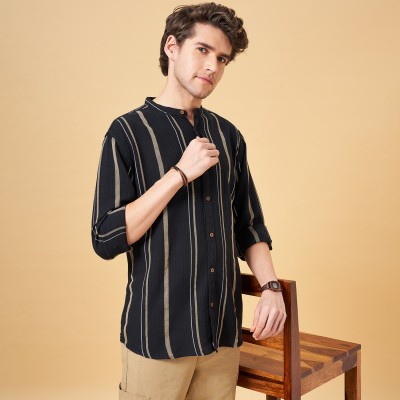 7 Alt by Pantaloons Men Striped Casual Black, Beige, White Shirt