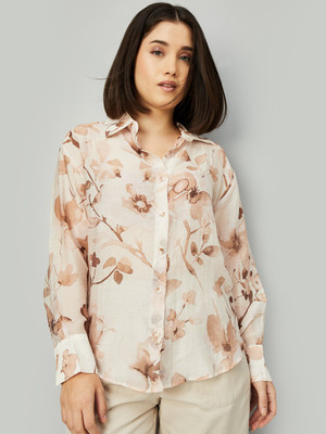 MAX Women Printed Casual Beige Shirt