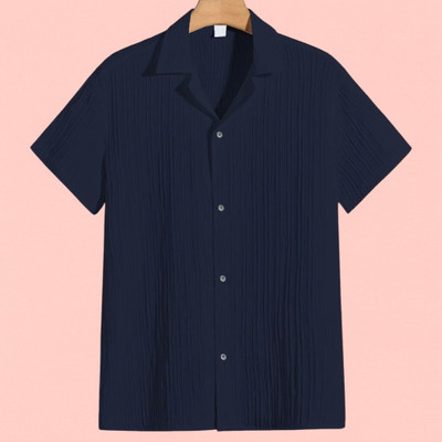 Dharamraj Fashion Men Self Design, Striped Casual Dark Blue Shirt