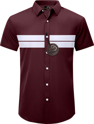 GAZZY CREATION Men Solid, Color Block Casual Maroon Shirt