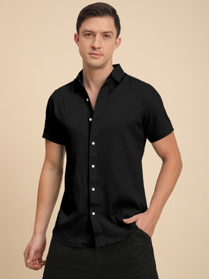Voroxy Men Solid Casual Black Shirt