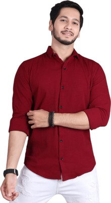 Parth Creation Men Solid Casual Maroon Shirt