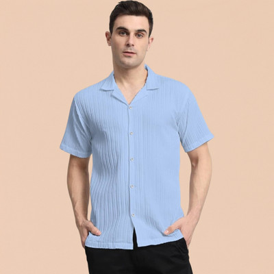 A Vebnor Men Self Design Casual Light Blue Shirt