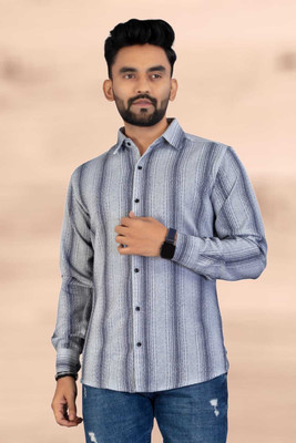 sahajanand Men Striped Formal Grey Shirt
