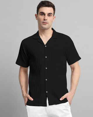 LINOGES Men Self Design Casual Black Shirt
