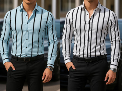 iCome Men Striped Formal Multicolor Shirt(Pack of 2)
