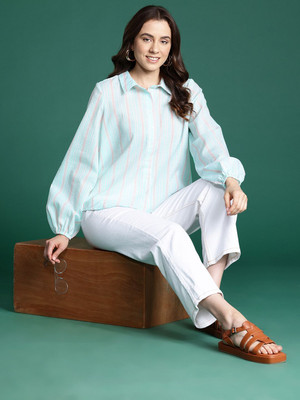 Dressberry Women Striped Casual Blue Shirt