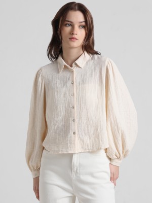 ONLY Women Solid Casual Cream Shirt