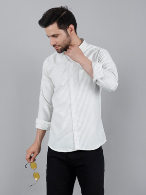 Urban Shade Men Striped Casual Light Green Shirt