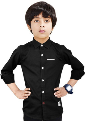 Paper Crane Boys Solid Casual Black Shirt