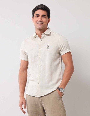 U.S. POLO ASSN. Men Solid Casual Cream Shirt