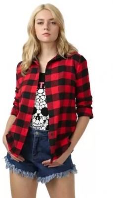 GLAMHOOD Girls Checkered Casual Black, White, Red Shirt