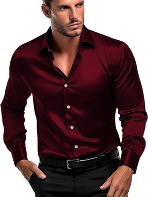 SEVENTEENSTITCH Men Solid Casual Maroon Shirt