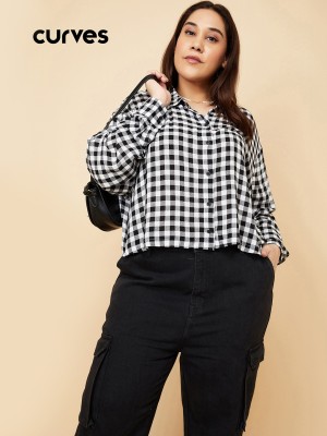 MAX Women Checkered Casual Black Shirt