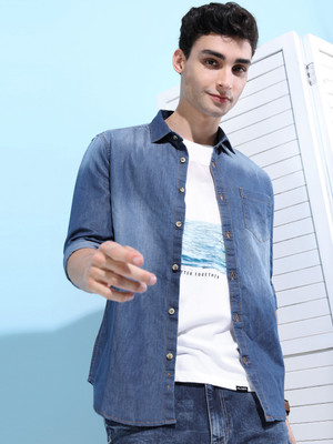 HIGHLANDER Men Solid Casual Blue Shirt