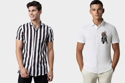 Emporium Men Printed Casual White Shirt(Pack of 2)