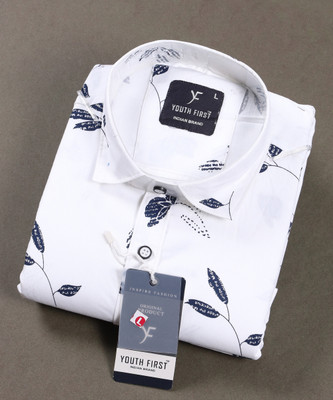 youth first Men Printed Casual White Shirt