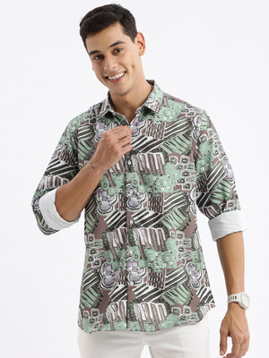 SHOWOFFFF Men Printed Casual Green Shirt