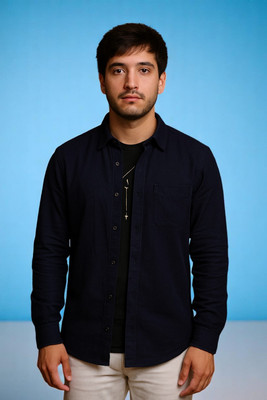 Mantratextile Hubb Men Self Design Casual Blue Shirt(Pack of 2)