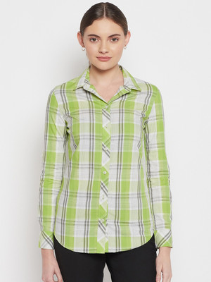 Crozo By Cantabil Women Checkered Casual Green Shirt