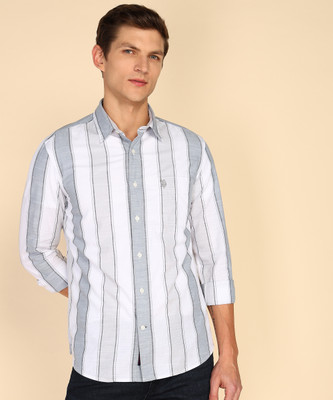 U.S. POLO ASSN. Men Striped Casual White, Grey Shirt