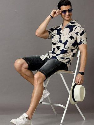 SHIVA Men Floral Print Casual Blue Shirt