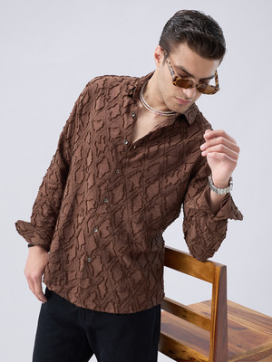 VASTRADO Men Self Design Casual Brown Shirt