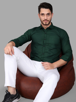 GAZZY CREATION Men Solid Formal Dark Green Shirt