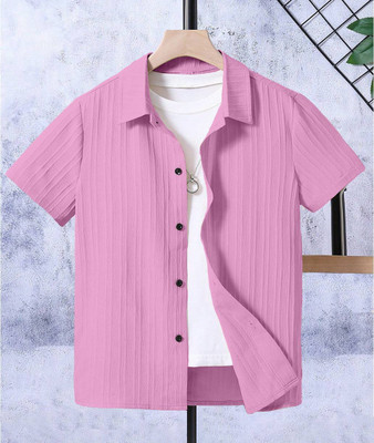 PRAANVI ENTERPRISE Boys Self Design Casual Pink Shirt