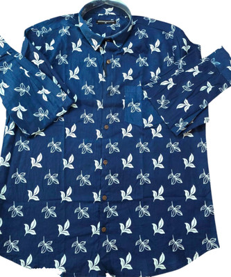 Little Dreams Men Floral Print Formal Blue Shirt