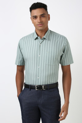 PETER ENGLAND Men Striped Formal Green Shirt