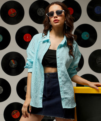 CAMPUS SUTRA Women Solid Casual Blue Shirt