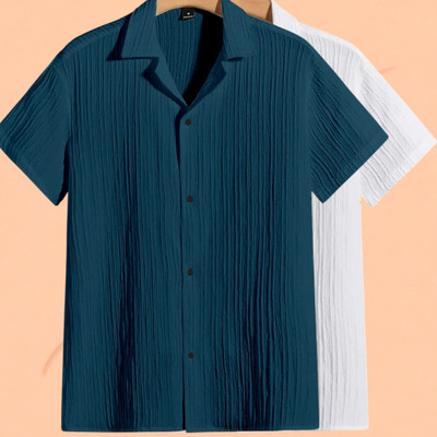 Jenil Fashion Men Self Design, Striped Casual Blue, White Shirt