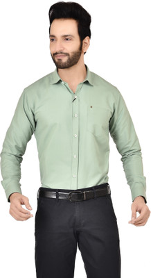 Green Park Men Solid Formal Light Green Shirt