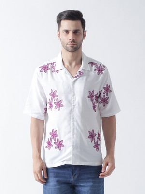 FNB Men Printed Casual Purple, White Shirt