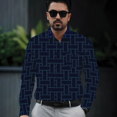 Binayak Men Checkered Party Blue Shirt