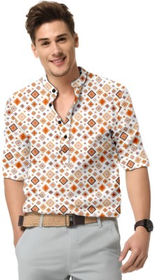 ISUEL FAB Men Printed Casual Orange, White Shirt