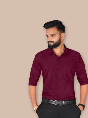 HENDRIX FASHION Men Solid Casual Maroon Shirt