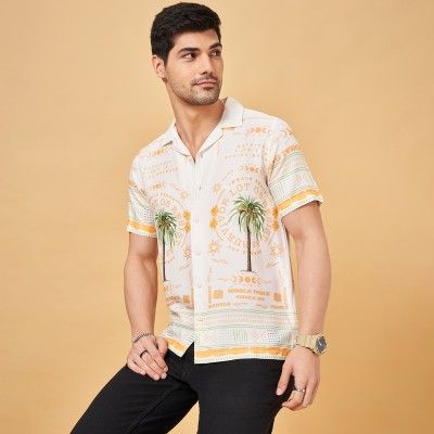 PEOPLE Men Printed Casual White Shirt