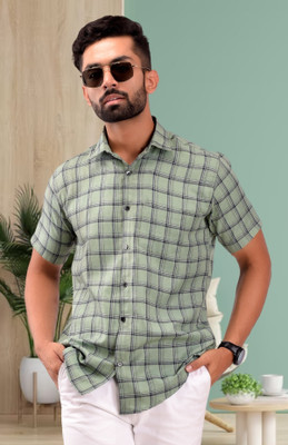 BASE 41 Men Checkered Casual Green Shirt