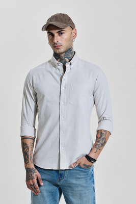 Snitch Men Checkered Casual Beige Shirt