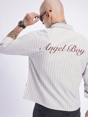 Glitchez Men Striped Casual Grey Shirt