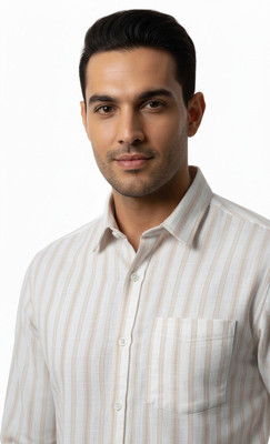 PEACEFUL Men Solid Party Beige Shirt