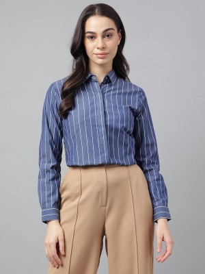 Hancock Women Striped Casual Dark Blue, White Shirt