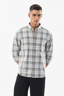 Snitch Men Checkered Casual Grey Shirt